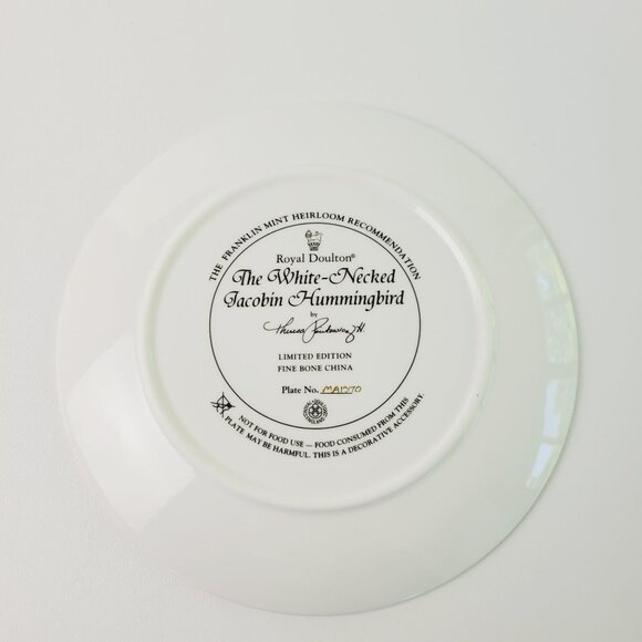 Vintage Royal Doulton White Necked Jacobin Hummingbird Plate Franklin Mint LE - Picture 7 of 9